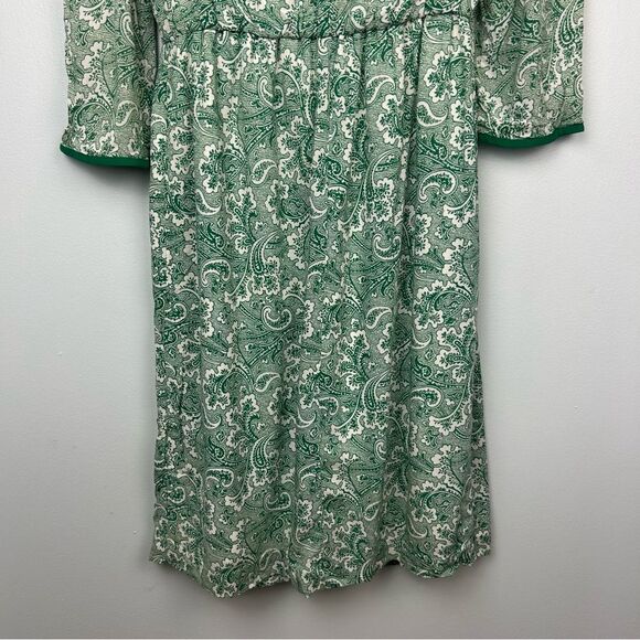 Boden Dolly Day Dress Green Paisley Lined 3/4 Sleeves Gathered Waist Faux Wrap 4 - Picture 13 of 16